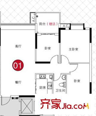 理想家園戶型圖怡康閣(9棟)偶數(shù)層01單元 3室2廳1衛(wèi)
