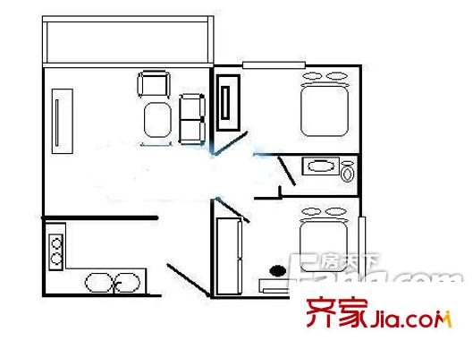 大浩湖度假村戶型圖2室1廳戶型圖 2室1廳1衛(wèi)1廚