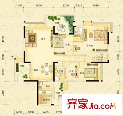 帝景藍(lán)灣戶型圖134平方米 3室2廳3衛(wèi)