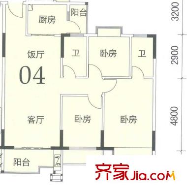 君御水漾年華戶型圖05座03-04單位 3-16層  3室2廳1衛(wèi)