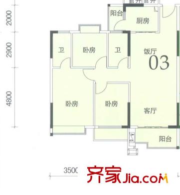 君御水漾年華戶型圖04座03-04單位 3-16層  3室2廳1衛(wèi)