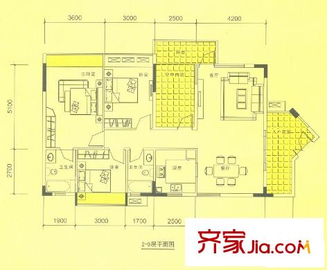 新境界花園戶型圖6座01和06戶型 3室2廳2衛(wèi)1廚