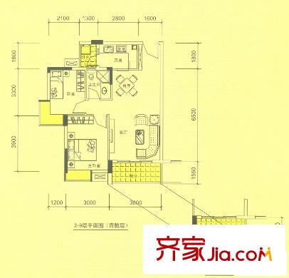 新境界花園戶型圖6座03和04戶型 2室2廳1衛(wèi)1廚