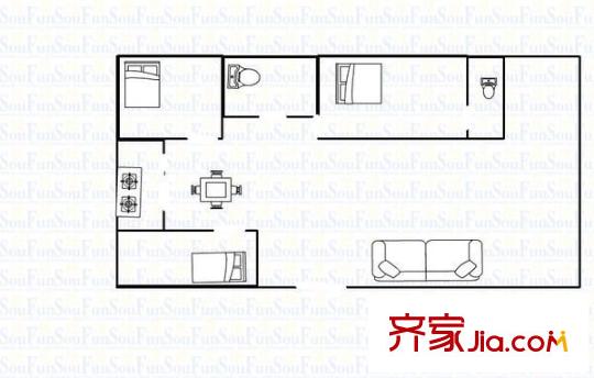 竹冠花園戶型圖三室兩廳戶型圖 3室2廳2衛(wèi)1廚