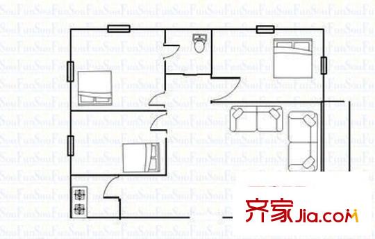 竹冠花園戶型圖三室兩廳戶型圖 3室2廳1衛(wèi)1廚