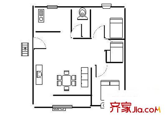 竹冠花園戶型圖三室兩廳戶型圖 3室2廳1衛(wèi)1廚