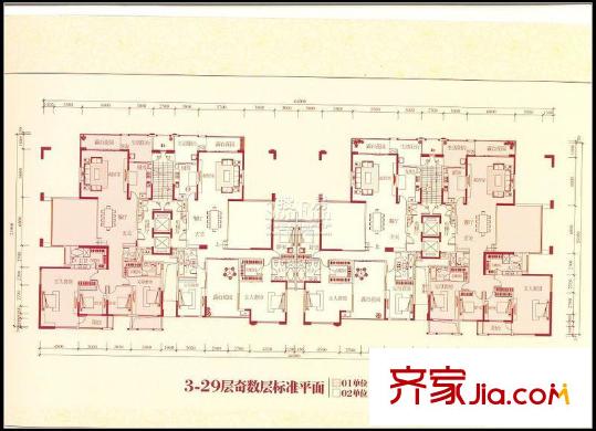 萬科金御華府戶型圖景院3-29層奇數(shù)層標(biāo)準(zhǔn)平面 