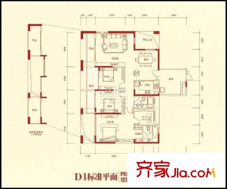 萬科金御華府戶型圖御鼎閣D1戶型 4室2廳2衛(wèi)