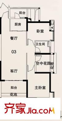 保利星座戶型圖6號(hào)樓1梯偶數(shù)層03單元 