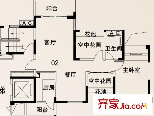 保利星座戶型圖6號(hào)樓1梯奇數(shù)層02單元 