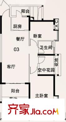 保利星座戶型圖6號樓1梯奇數(shù)層03單元 