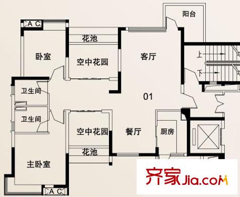 保利星座戶型圖6號(hào)樓1梯偶數(shù)層01單元 