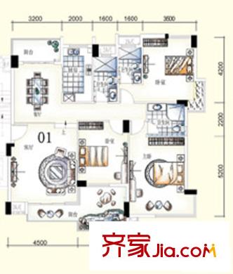 海逸錦繡桃園戶型圖08一層  3室2廳1衛(wèi)