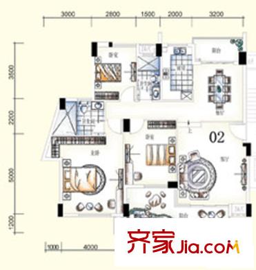 海逸錦繡桃園戶型圖08-02層02單位  3室2廳