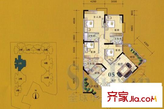 海駿達(dá)海倫堡戶型圖戶型05 4室2廳3衛(wèi)1廚