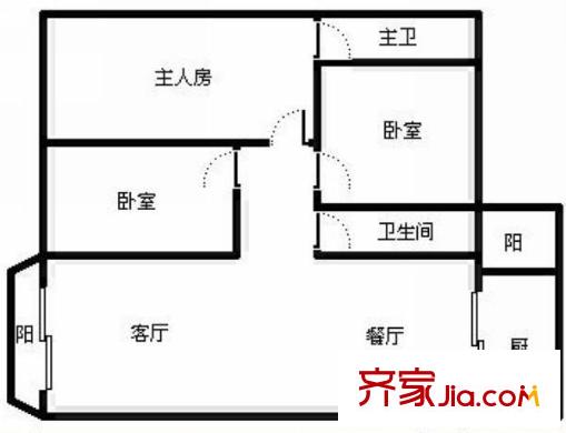 御景園戶(hù)型圖三室兩廳戶(hù)型圖 3室2廳2衛(wèi)1廚