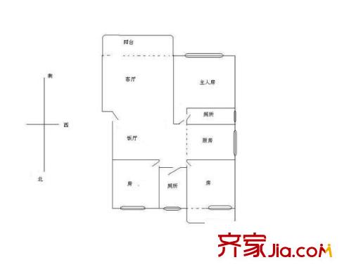 御景園戶(hù)型圖三室兩廳戶(hù)型圖 3室2廳2衛(wèi)1廚