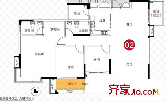 理想家園戶型圖怡康閣(9棟)偶數(shù)層02單元 3室2廳2衛(wèi)