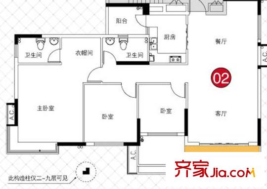 理想家園戶型圖怡康閣(9棟)奇數(shù)層02單元 3室2廳2衛(wèi)