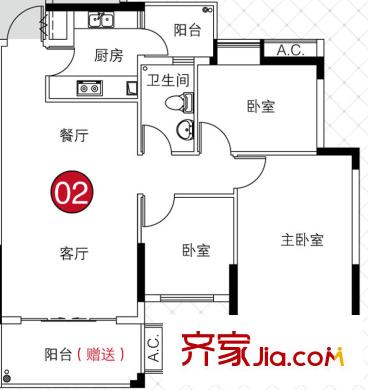 理想家園戶型圖怡景閣2棟奇數(shù)層02單元 3室2廳1衛(wèi)1廚