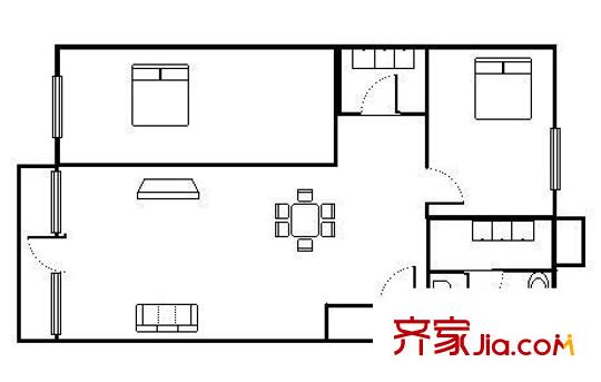 竹冠花園戶型圖兩室兩廳戶型圖 2室2廳1衛(wèi)1廚