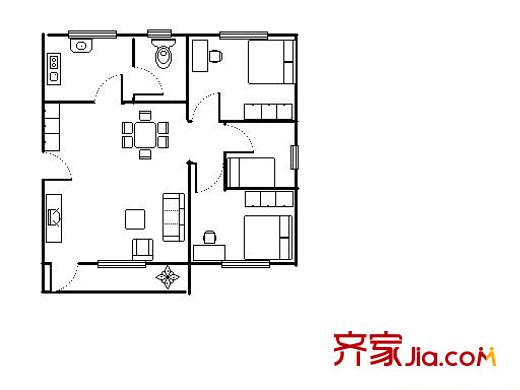 竹冠花園戶型圖三室兩廳戶型圖 3室2廳1衛(wèi)1廚