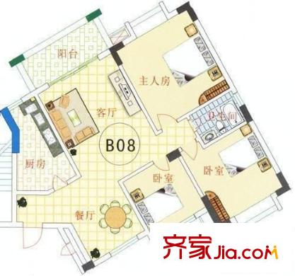 竹冠花園戶型圖三室兩廳戶型圖 3室2廳2衛(wèi)1廚