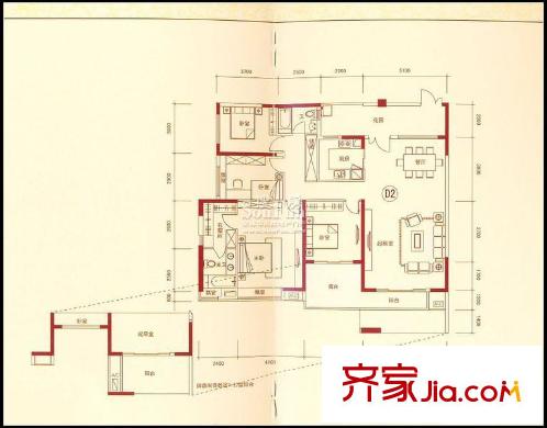 萬(wàn)科金御華府戶型圖御鼎閣D2戶型 4室2廳2衛(wèi)