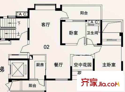 保利星座戶型圖6號(hào)樓1梯偶數(shù)層02單元 