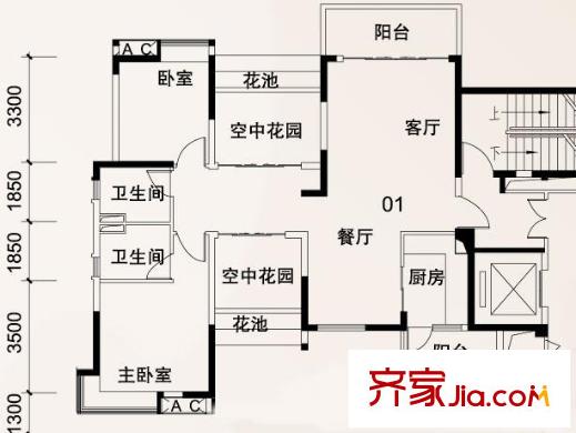 保利星座戶型圖6號(hào)樓1梯奇數(shù)層01單元 