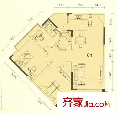 碧水灣戶型圖第三座01單位(三-十)層平面圖 3室2廳1衛(wèi)1廚