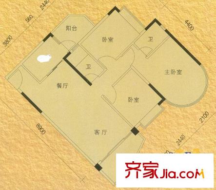 碧水灣戶型圖11座碧洮閣三-八層04單元 3室2廳2衛(wèi)