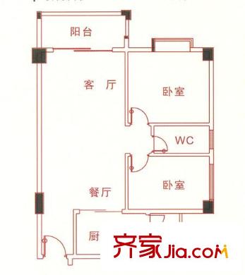 威斯廣場戶型圖74平方米戶型 2室2廳1衛(wèi)1廚