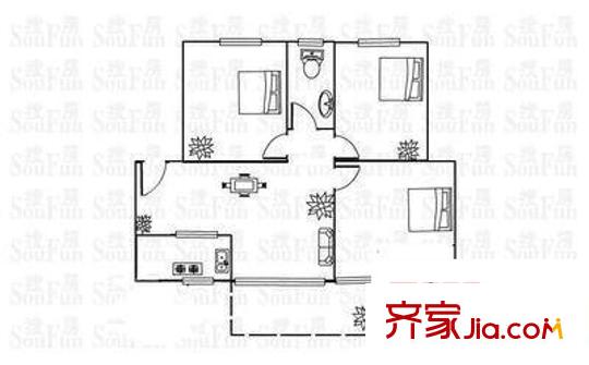 金葉陽(yáng)光新城戶型圖3室1廳 戶型圖 3室1廳1衛(wèi)1廚