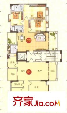 金葉陽(yáng)光新城戶型圖尚景27座01、02單位 3室2廳2衛(wèi)1廚