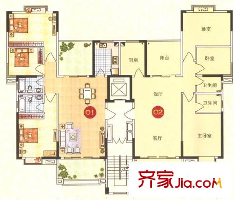 金葉陽光新城戶型圖26座01、02單位 3室2廳2衛(wèi)1廚