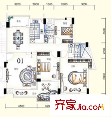 海逸錦繡桃園戶(hù)型圖08棟04層  01單元 3室2廳