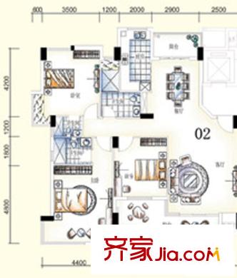 海逸錦繡桃園戶型圖08棟-02層 02單元  4室2廳