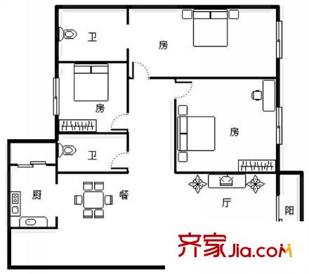 新東方花園 3室2廳 戶型圖