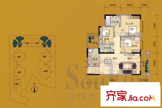 海駿達(dá)海倫堡戶型圖戶型圖1 3室2廳2衛(wèi)1廚