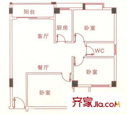 威斯廣場戶型圖83平方米戶型 3室1廳1衛(wèi)1廚