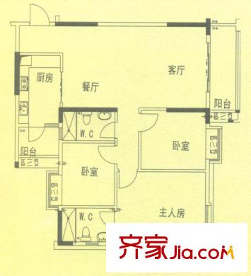 威斯廣場戶型圖峰景03戶型 3室2廳2衛(wèi)