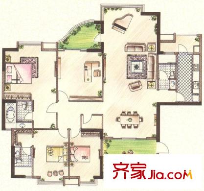 頤景園戶型圖倚湖1座02單元 4室2廳3衛(wèi)