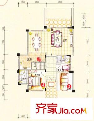 天晟海琴灣K戶型首層 2室2廳1廚