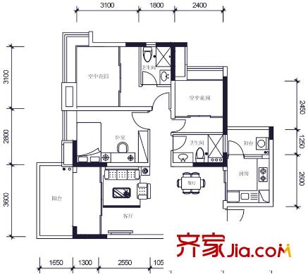 怡翠世嘉花園11座03單元 3室2廳2衛(wèi)1廚