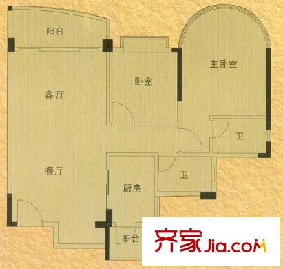 碧水灣戶型圖11座碧洮閣三-八層05單元 2室2廳2衛(wèi)1廚