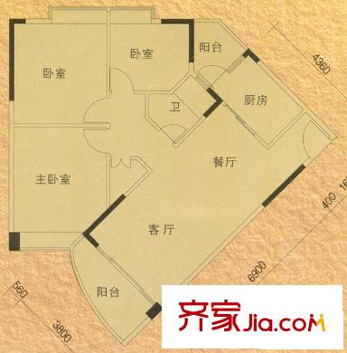 碧水灣戶型圖11座碧洮閣三-八層01單元 3室2廳2衛(wèi)1廚