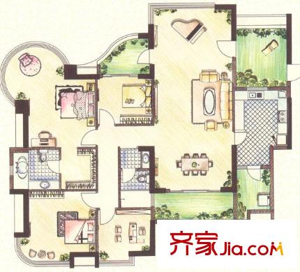 頤景園戶型圖悅湖03單元 4室2廳2衛(wèi)