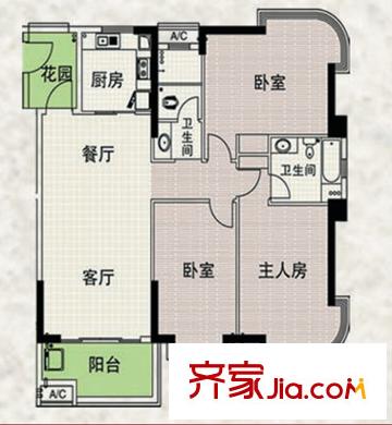 頤景園戶型圖1座02單元南北園景 3室2廳2衛(wèi)