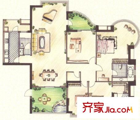 頤景園戶型圖倚湖1座01單元 4室2廳3衛(wèi)